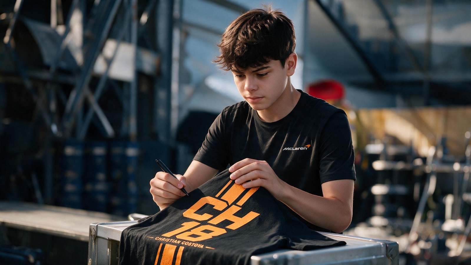 Christian Costoya firmando una gorra en el box